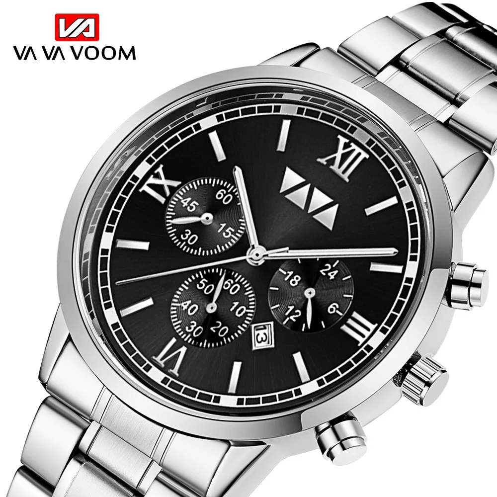 hot brand mens large dial fashion stainless steel belt business casual calendar quartz watch waterproof watch relogio masculino free global shipping