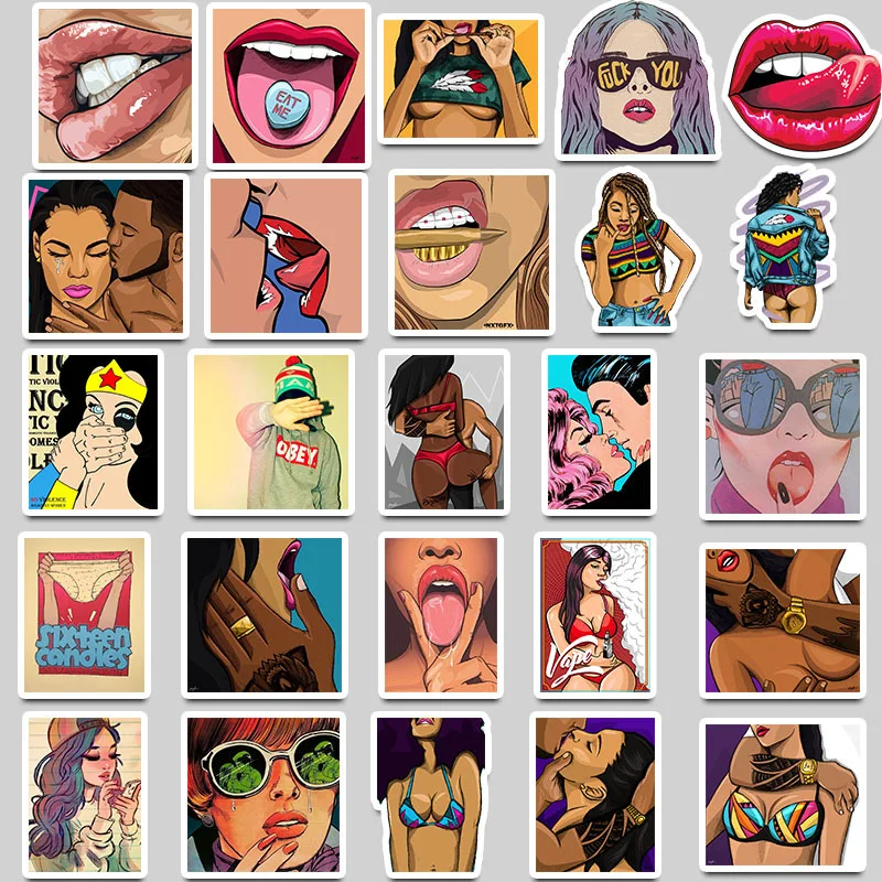 

New 50 Pieces Not Repeating Pvc Waterproof Tease Vulgar Sexy Beauty Girls Stickers For PC Laptop Skateboard Luggage Keyboard