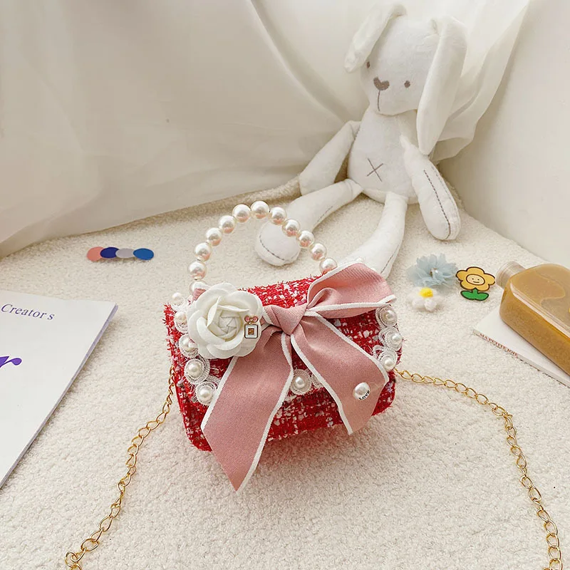 New Bow Children Pearl Crossbody Bag Rabbit Cute Baby Little Girl Mini Fashion Shoulder Chain Handbags For Kids