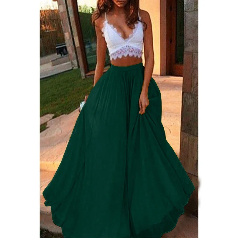 

Spring And Summer Chiffon Maxi Skirts For Women 2020 Bohemian A-line Red Pleated Skirt Solid Black Long Skirt