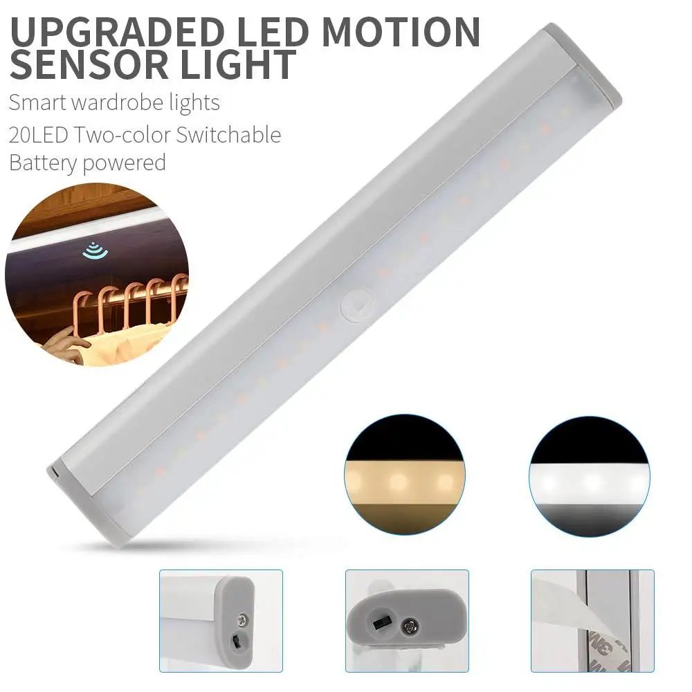 

PIR Motion Sensor Sensor Light Stick on Super Bright 10LED+10LED Warm/White Wireless Induction Lamp Under Cabinet