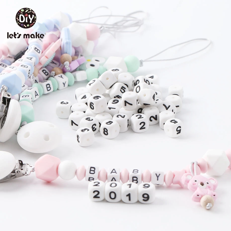 Let'S Make 10 шт силиконовый Прорезыватель для зубов 0-9 цифр буквы Bpa бесплатно жевательные бусины Diy пустышка цепочка Детские Прорезыватели Прорезыватель зубов Квадратные бусины