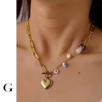 ghidbk new design gold color heart asymmetric necklaces female flower mushroom stainless steel ot toggle necklace trendy jewelry