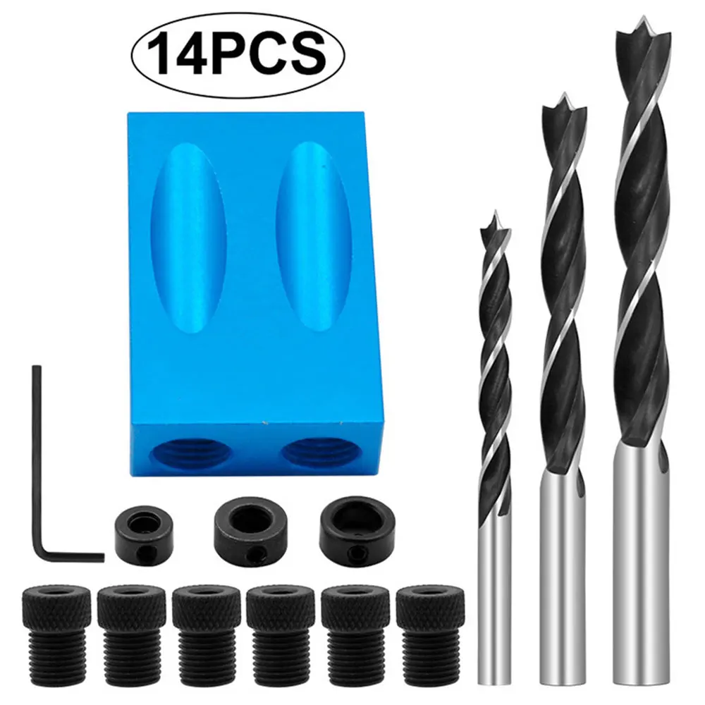 

Woodworking Oblique Hole Locator Drill Bits Pocket Hole Jig Kit 15 Degree Angle Drill Guide Set Hole Puncher DIY Carpentry Tools