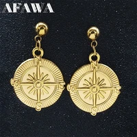 fashion stainless steel compass stud earrings women gold color earrings jewelry pendientes acero inoxidable mujer ey113s02