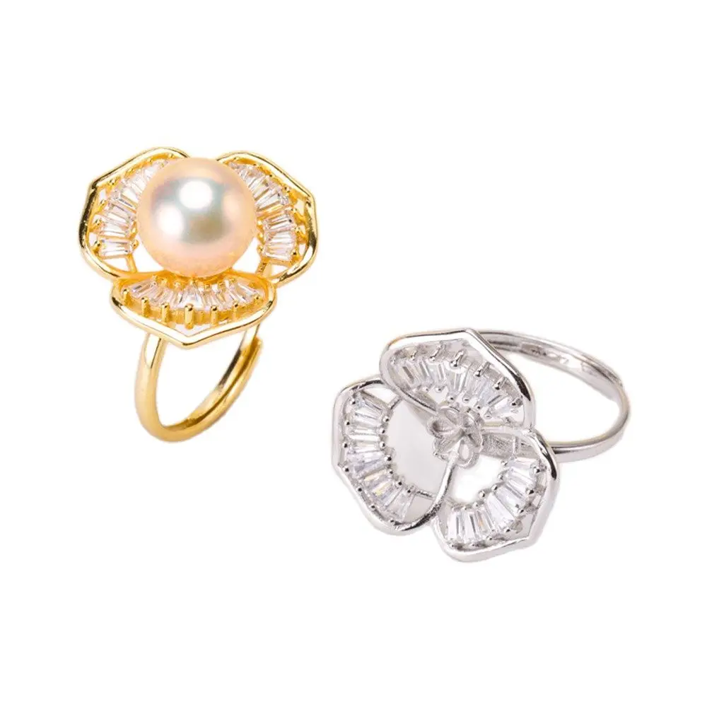 

Pearl Ring Settings, Fashionable Ring Findings, Adjustable Size 925 Silver Ring Jewelry DIY Making No Pearl