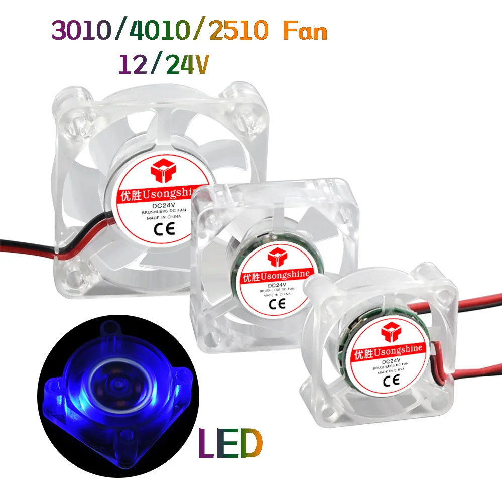 

2510 3010 4010 LED Luminous Quiet Cooling Fan 12V/24v Silent Hydraulic Bearing Fan Cooler Heatsink For 3D Printer