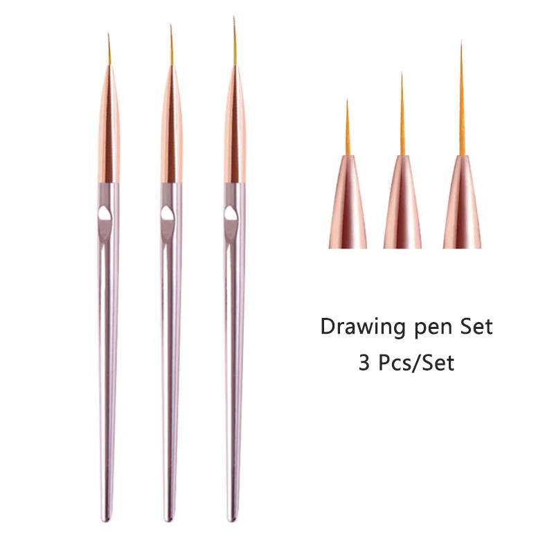 3pcs/Set Acrylic French Stripe Nail Art Line Painting Pen 3D Tips Manicure slim Line Drawing Pen UV Gel Brushes Painting Tools