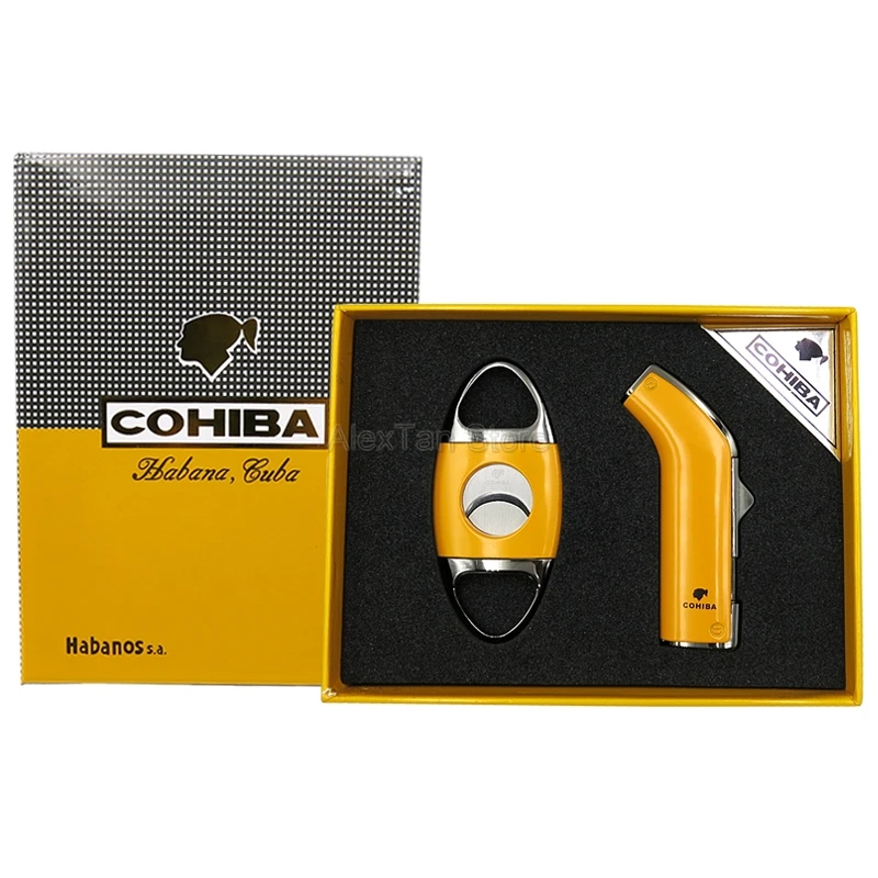 COHIBA модный набор зажигалок для сигар 2 пламени ветрозащитная зажигалка сигары