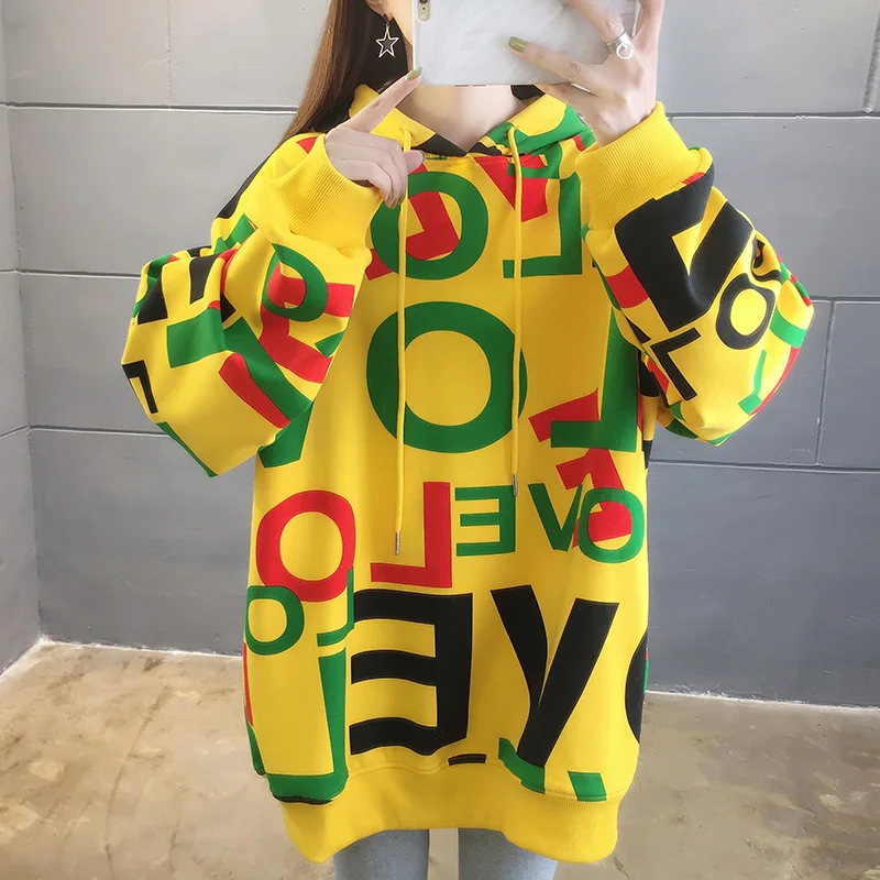 

Winter Love Letter Sweatshirt for Women Oversize Cute Korea Style Casual Fleece Hoodie