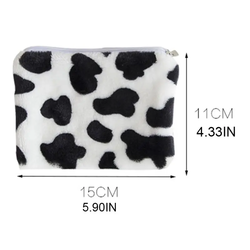 

Cute Milk Cow Printed Mini Coin Purse Female Girls Money Change Plush Storage Bag Short Zipper Wallet Card Holder
