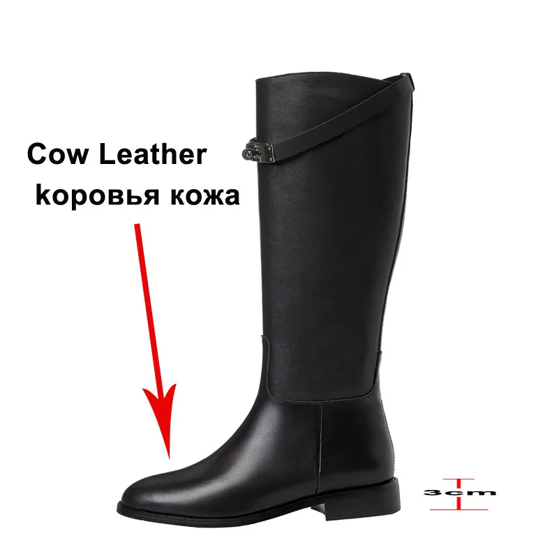 Женские сапоги без застежки Meotina черные до колена из натуральной кожи на среднем