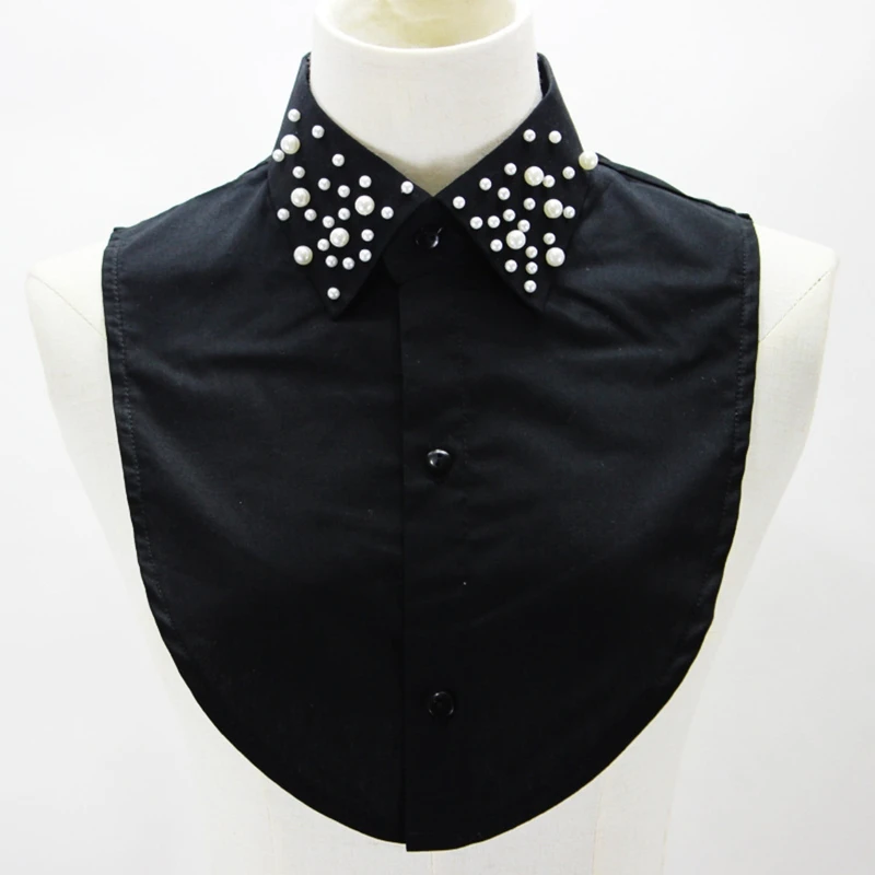 

Women Starry Sky Faux Pearl Beading Lapel Fake Collar Button Down Solid Color Detachable Half Shirt Decorative Dickey
