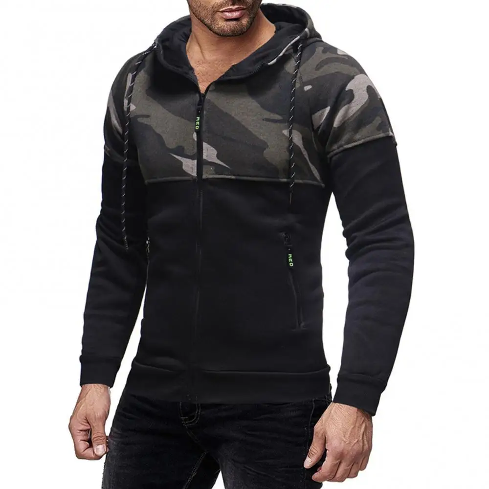 

Men Casual Slim Long Sleeve Camouflage Zipper Pocket Hooded Hoodie Sweatshirt
