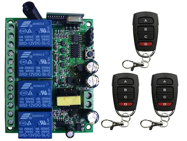 AC110V 220V 230V 10A Relay 4CH 4 CH Wireless RF Remote Control Light Switch Output Radio Receiver Module +Transmitter | Обустройство
