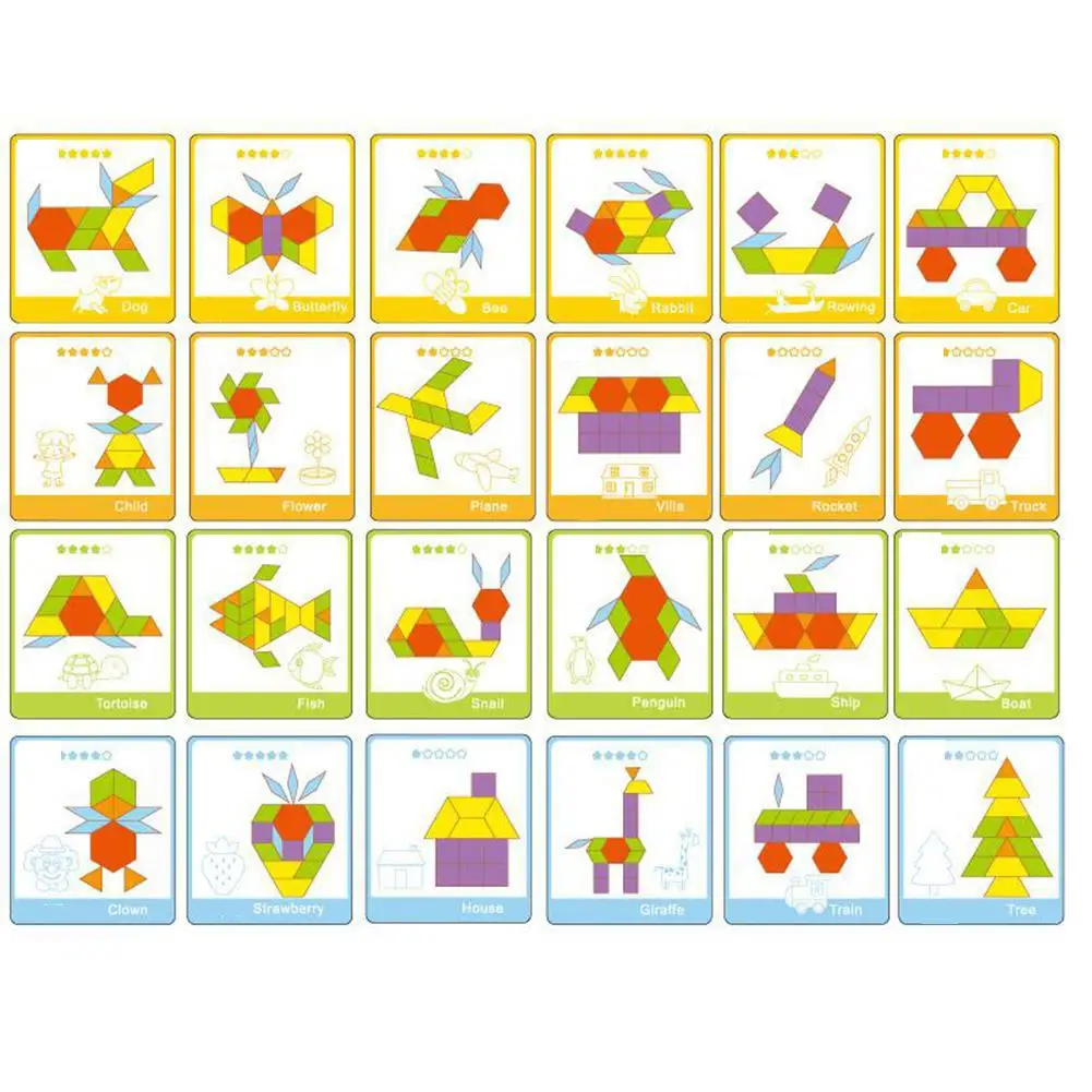 

RCtownWooden Animal Shape Tangram Puzzle Kids Montessori Early Board Educational Baby Toy for Kids Education Sorting Games Toys