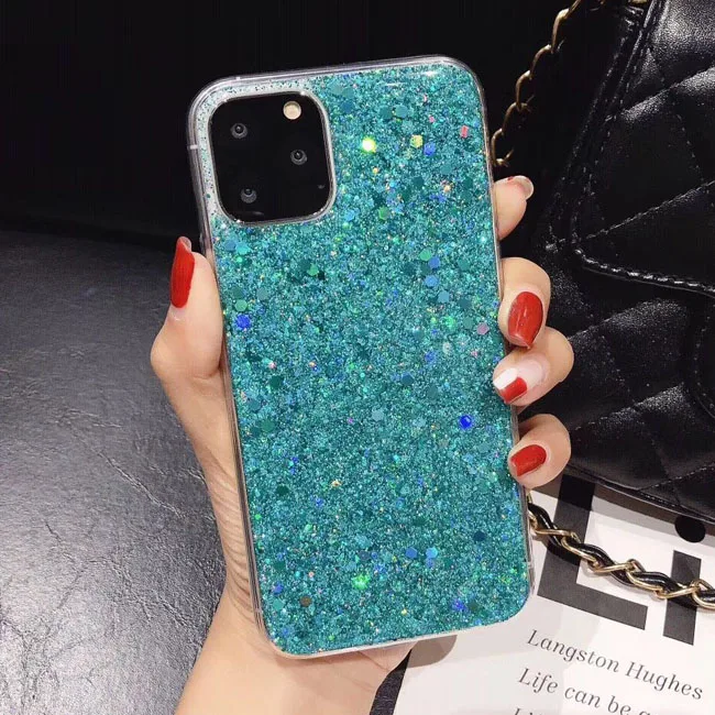 Зеленый Блестящий блестящий чехол для телефона с блестками для iphone 11, 11Pro, Max, XS, Max, XR, X, 6, 6 S, 7, 8 Plus, цветной блестящий чехол s - Цвет: Зеленый