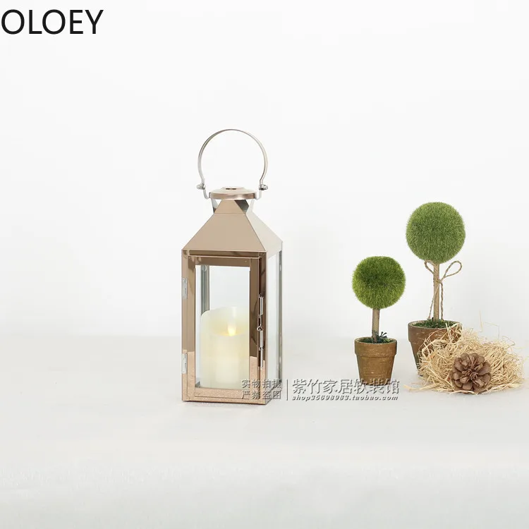 Высокий розовое золото подсвечники Железный фонарь подсвечник Открытый серебро