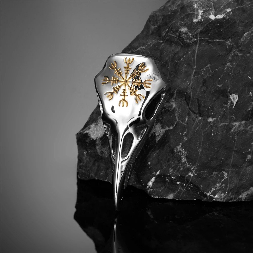 Ожерелье с черепом в скандинавском стиле золотым компасом и вороной амулет из