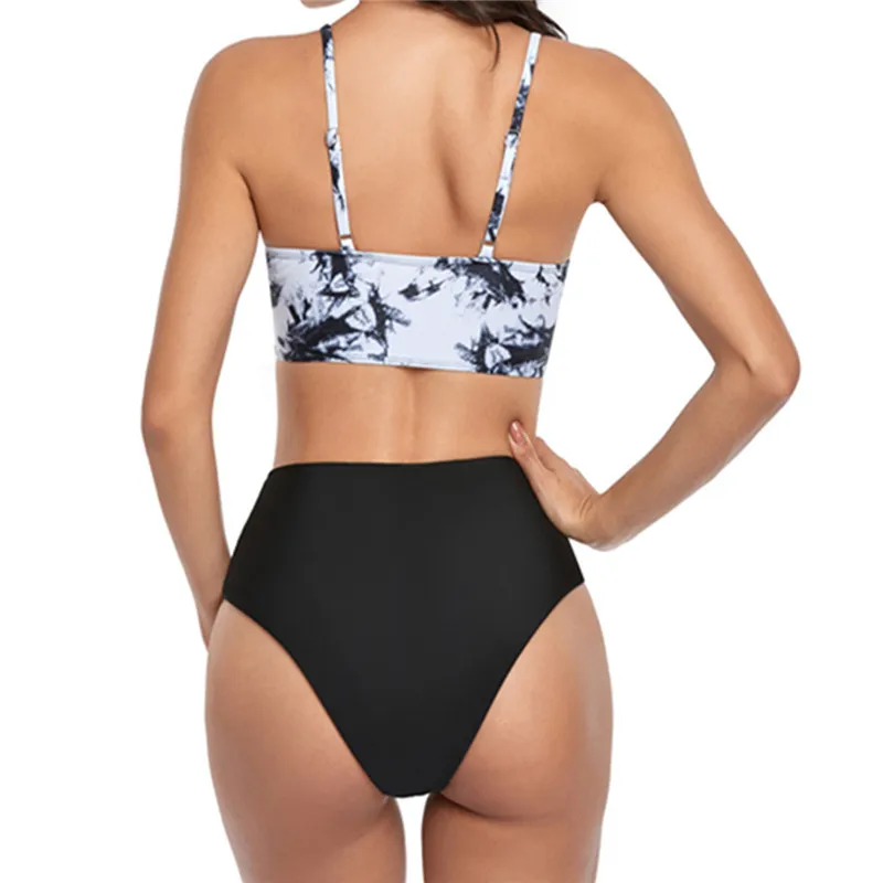 

New Female Swimsuit High Waist Bikini Tie-dye Printed Swimsuit Split Part Sexy Bikini Summer Surf Suit Lady Beach Bathing Bikini