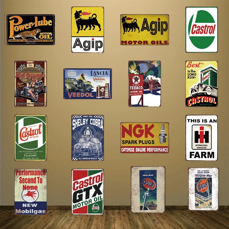 Винтажная жестяная винтажная картина с изображением масляных шин для дома и