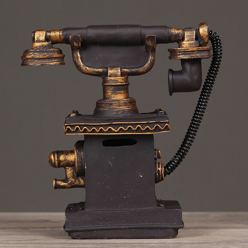 vintage resin telephone money box piggy bank home decoration accessories retro gift old phone model cabinet ornaments craft free global shipping