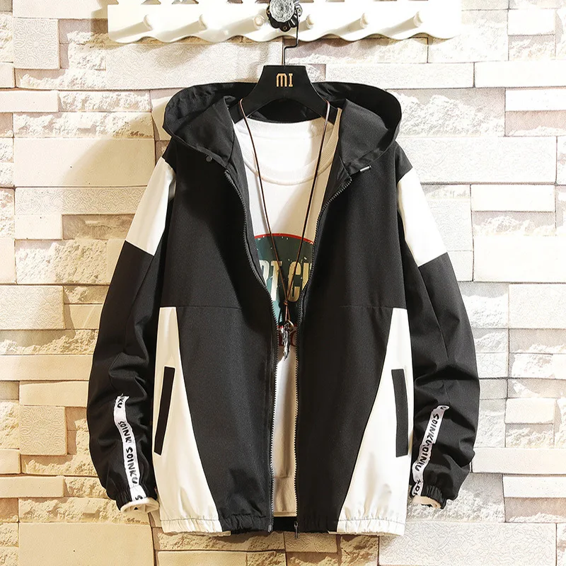 Мужская повседневная куртка с капюшоном синяя черная серая свободного покроя в