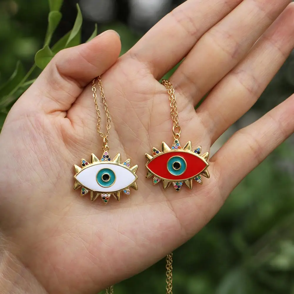 

1 PCS, Gold Color New Fashion Colorful Enamel Eye Pendant Necklace for Woman