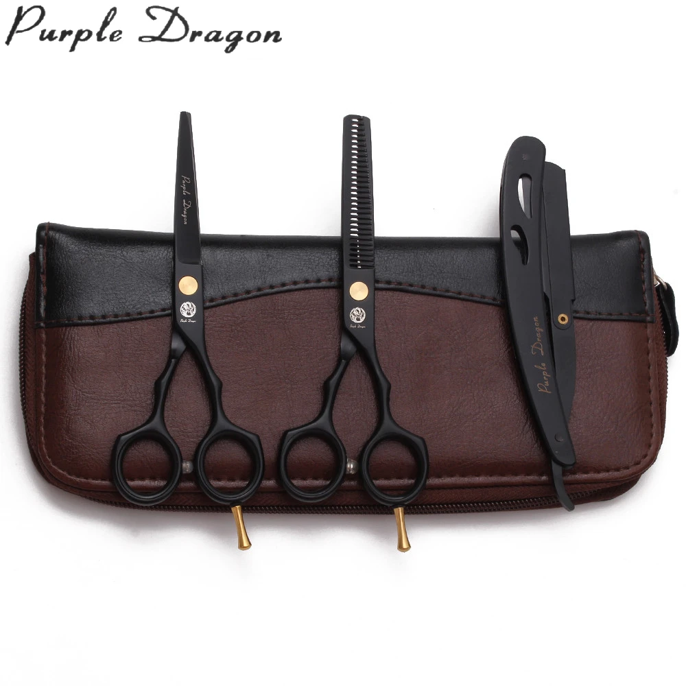 

Purple Dragon Barber Hair Cutting Scissors Kit 5.5" Japan Stainless Hairdressing Thinning Shears Haircut Set Add Bag Razor 1104#