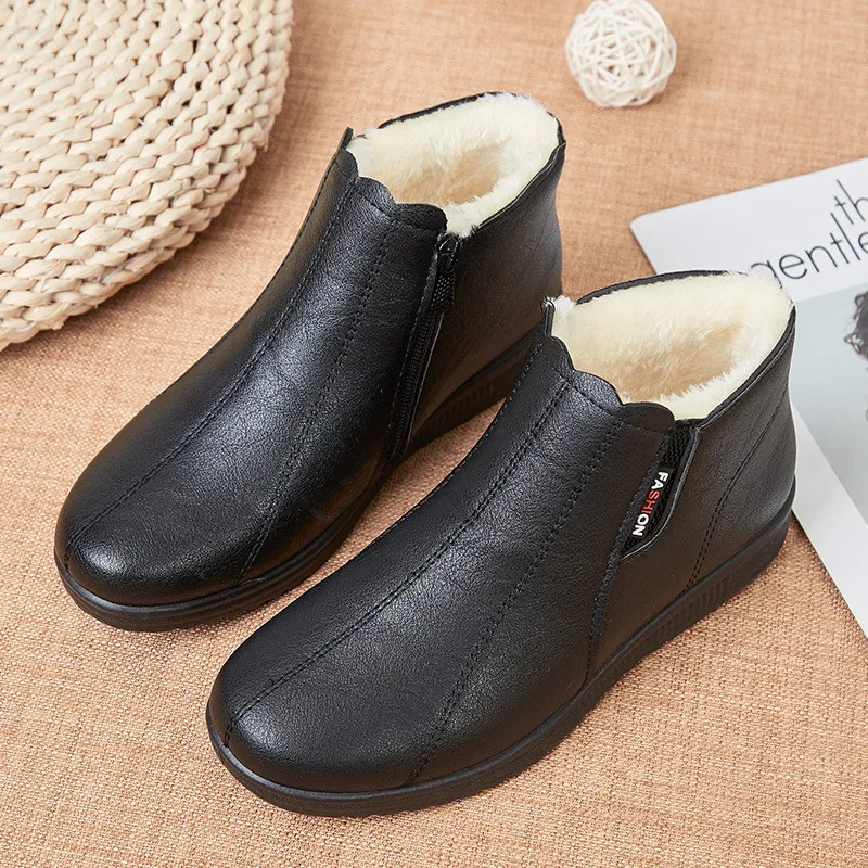

Ladies Fashion Waterproof Ankle Boots Women's Plush Winter Hiking Women's Shoes Black Snow Boots Women's Leather Shoes 2021 New