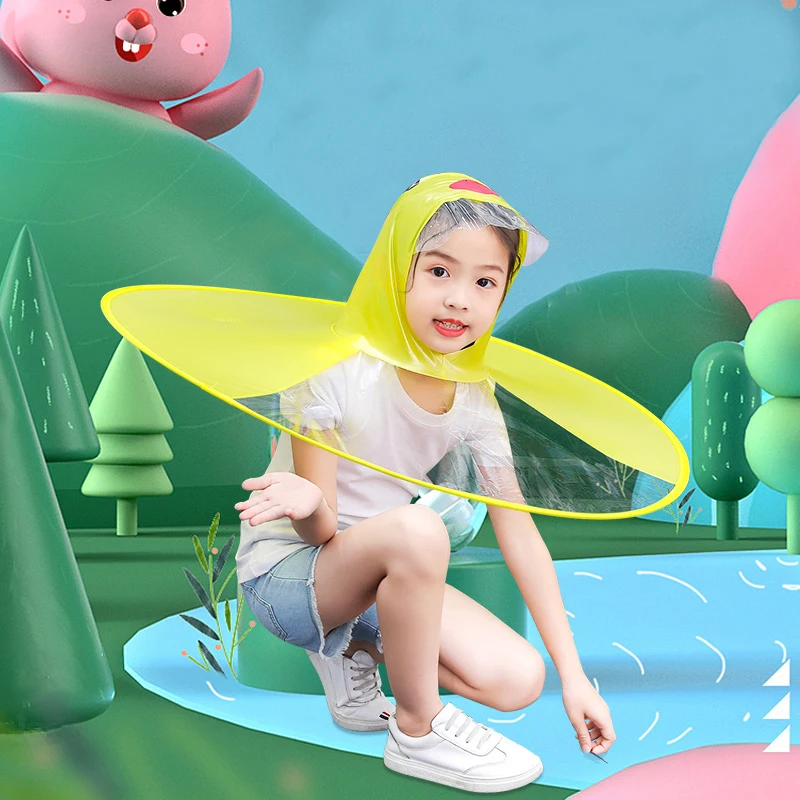 

Kids Rain Hat Cute Raincoat Cartoon Umbrella Hat Duck UFO Children's Windproof Poncho Boys Girls Jacket Windbreaker Rain Gear