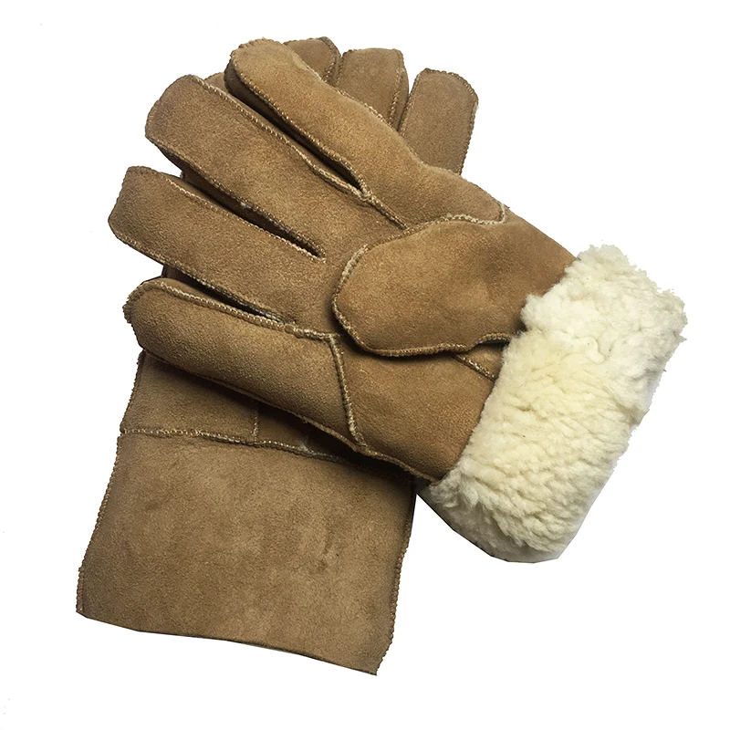 Men's Leather gloves New genuine sheepskin leather glove for men Outdoor Winter warm fur thickening thermal patchwork gloves G31 - Цвет: Brown A