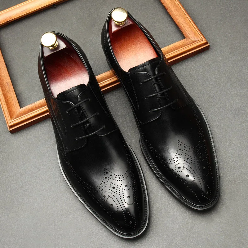 

Italian Genuine Leather Shoes Men Lace Up WingTip Waxing Process Wedding Business Brogue Formal Oxfords Shoes For Men G16
