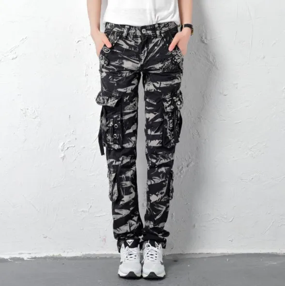 

Woman Cotton Cargo Pants with Multi Pocket Women Streetwear Trousers Casual Sweatpants Black White Red Army Green Camouflage