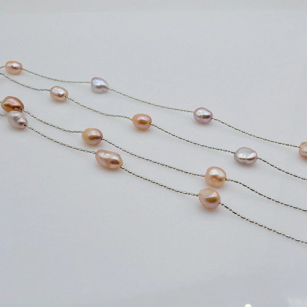 Длинное ожерелье в стиле барокко с натуральным пресноводным жемчугом