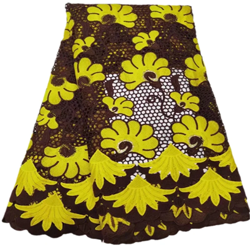 

French Lace Fabric 2021 Latest african guipure lace fabric with embroidery mesh yellow Swiss nigerian tulle lace fabric FD111