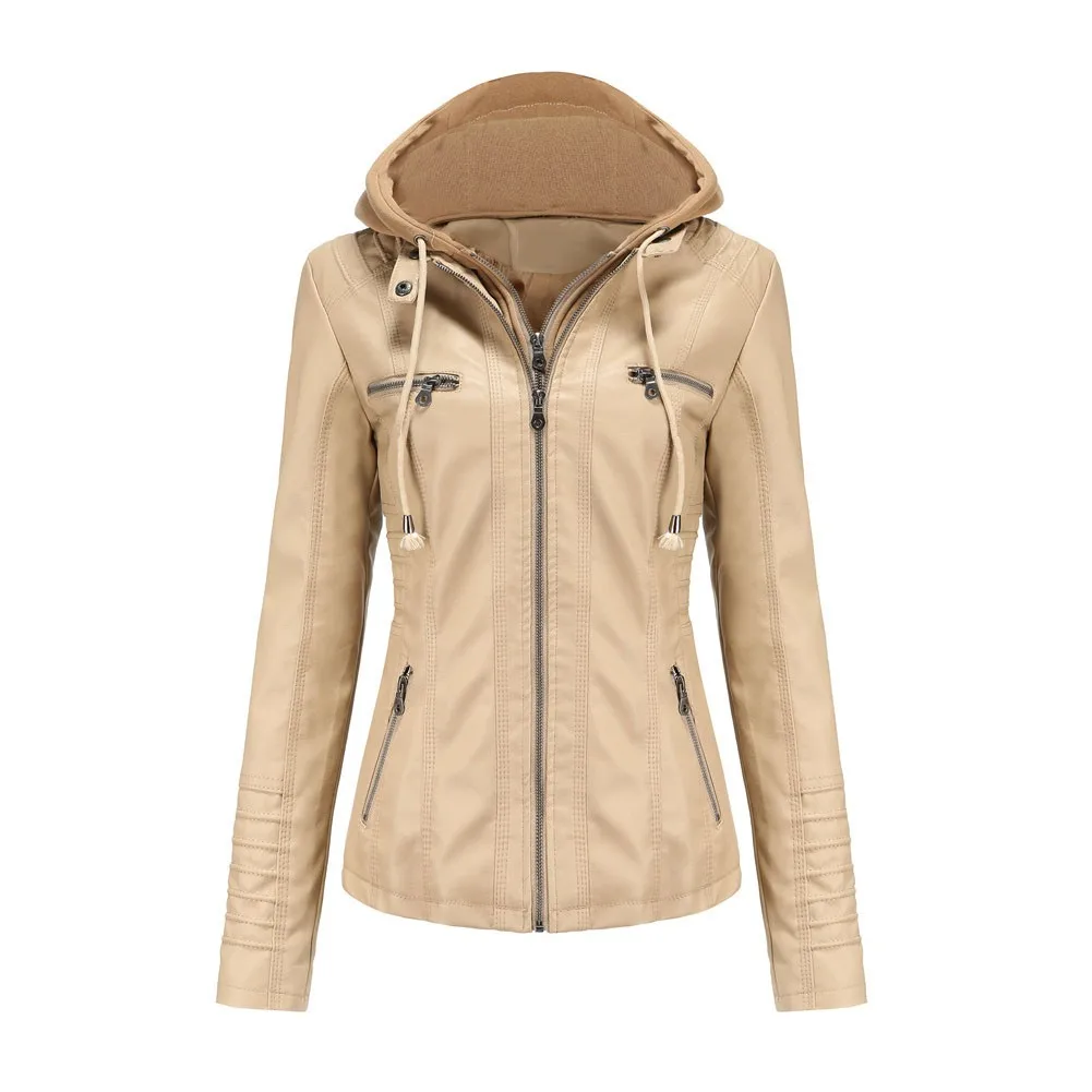 

Women's Spring Autumn Hooded Leather Jacket Detachable Large Size Leather Jacket Women's Spring Autumn Hooded Leather Jacket
