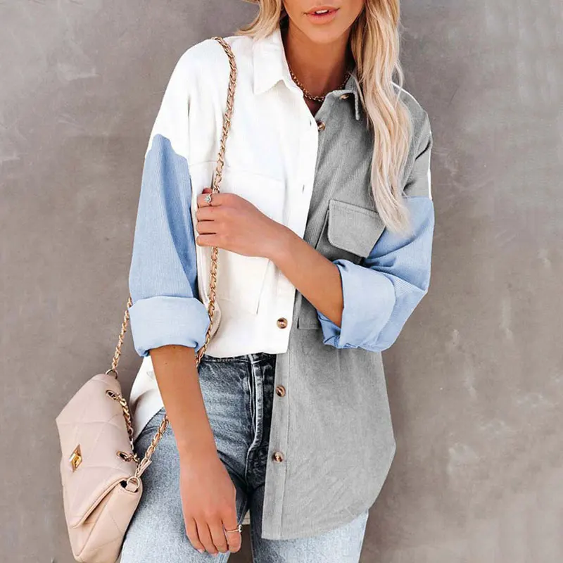 

Autumn Corduroy Jacket Women Overshirt Jacket Coat Women Loose Shirt Jackets for Women Button Pocket 2021