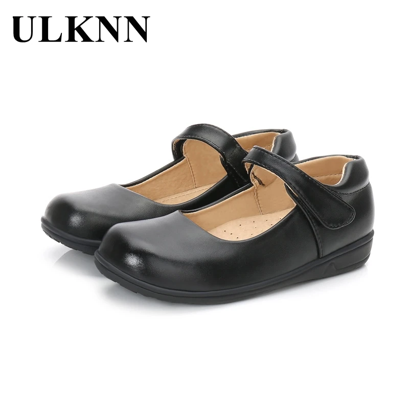 Обувь для девочек ULKNN черные и белые детские туфли на плоской подошве весны осени