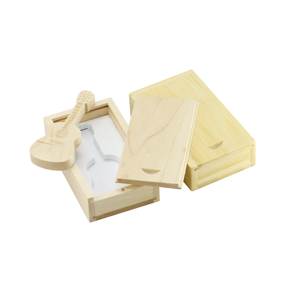 Флешка с деревянной коробкой 8 гб 16 32 64 128 USB флеш накопитель мультяшной гитарой 256