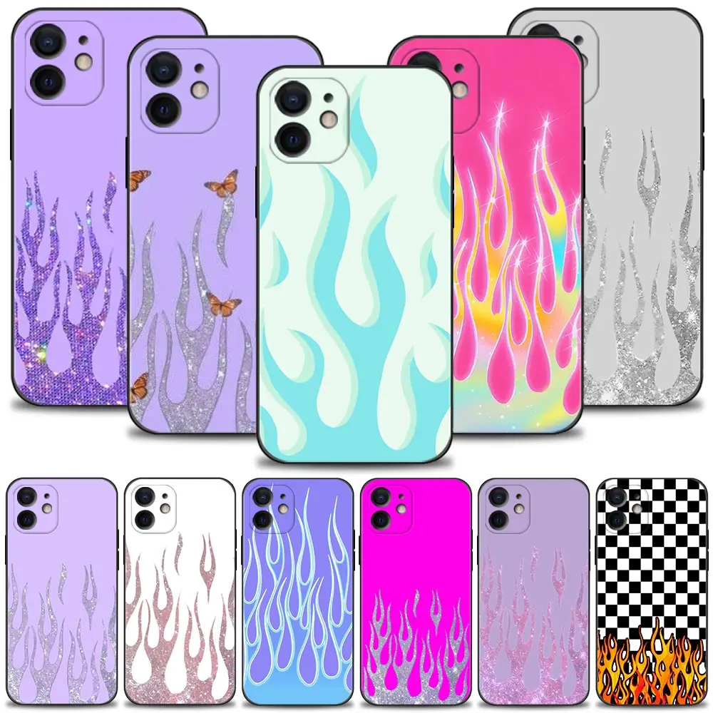 

Phone Case For iPhone 13 12 11 Pro Max XS Max XR X 7 8 Plus 12 Mini 6S 5S SE 2020 Capa Black Shell Fashion Beautiful flame fire