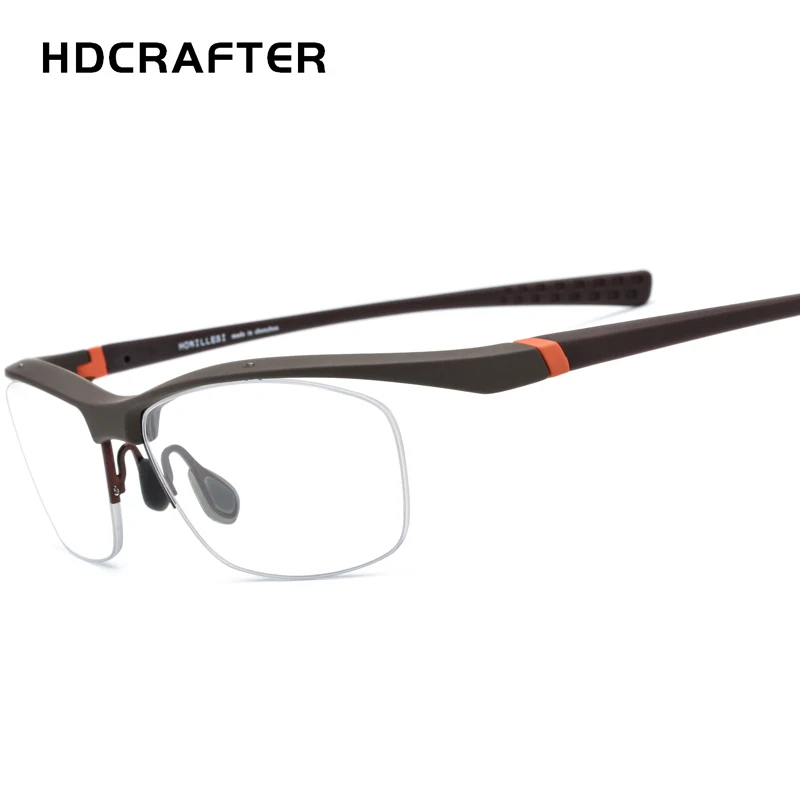 Коричневый HDCRAFTER NewTR90 очки рамки для мужчин Спорт на открытом воздухе сверхлегкие очки половина рамки близорукость Оптический Рецепт; очки - Цвет оправы: Коричневый