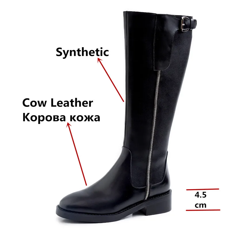 Женские высокие сапоги FEDONAS теплые из натуральной кожи на высоком каблуке для