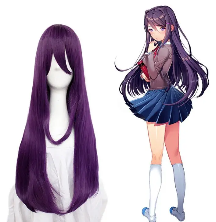 

70-80cm Doki Doki Literature Club Yuri Women Purple Long Wig Cosplay Costume Heat Resistant Synthetic Hair Party Role Play Wigs