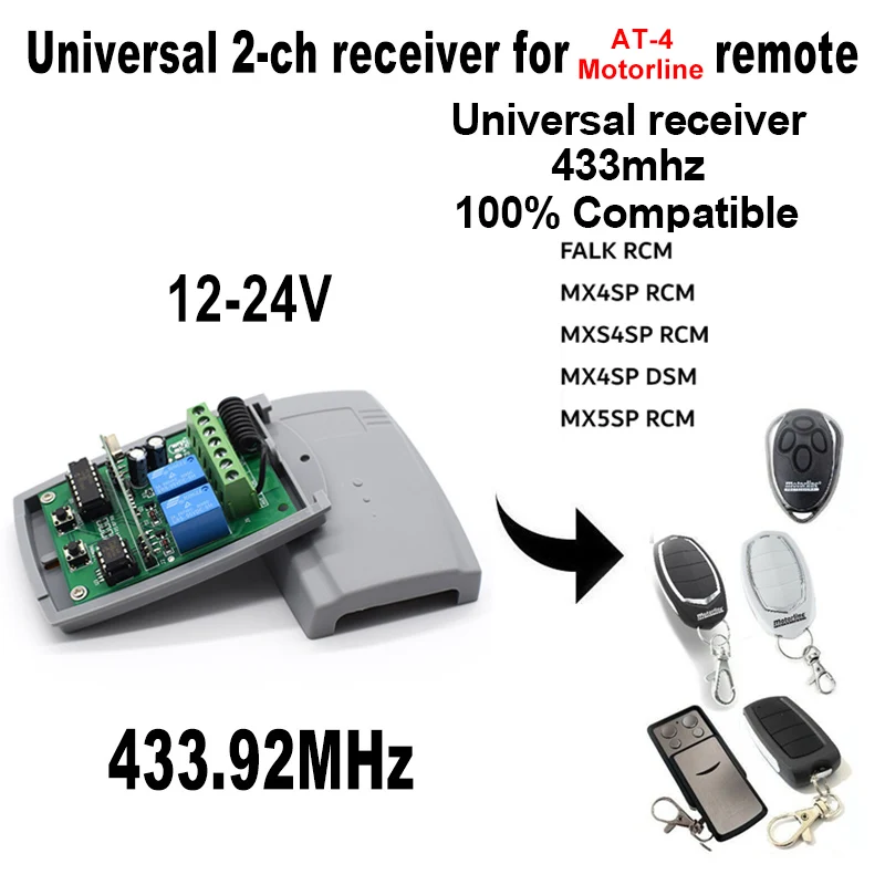 

Alutech AN-Motors AT-4 Gate Remote Control Rolling Code 2CH 433,92 MHz 433 MHz Universal Receiver 12-24V DC For Garage Door