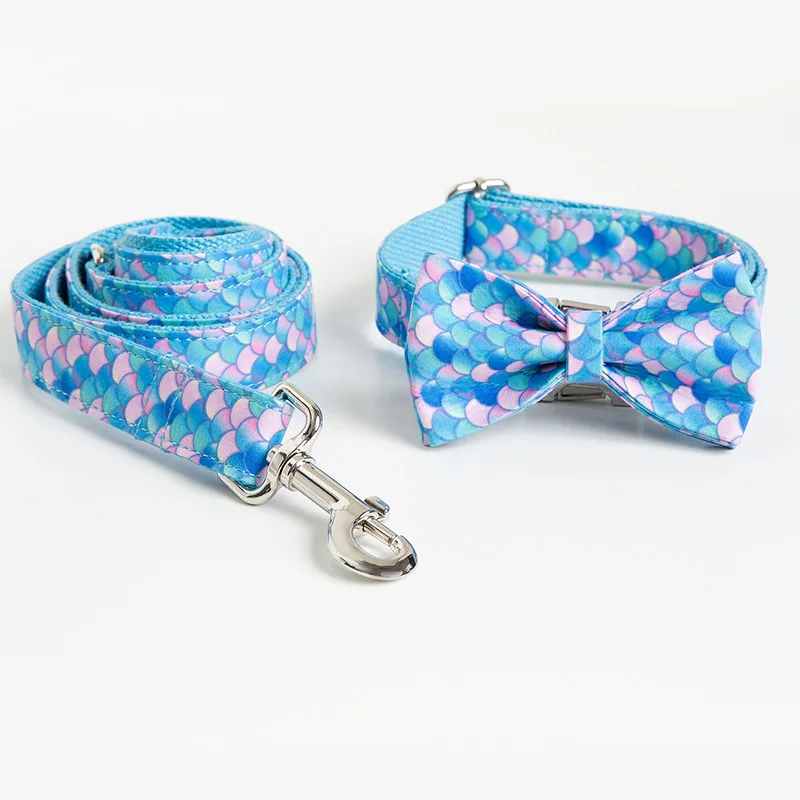 

Dog Collar and Leash Set with Bow Tie Pretty Tropical Leaves Metal Buckle Big and Small Dog&Cat Collar Pet Accessories