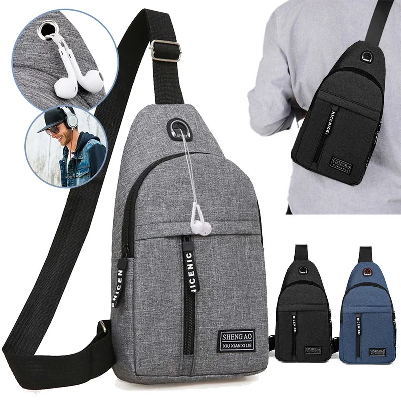 

USB Charging Shoulder Bag Anti-theft Chest Bag Casual Waterproof Diagonal Bag Version Of The Headset Hole Bags