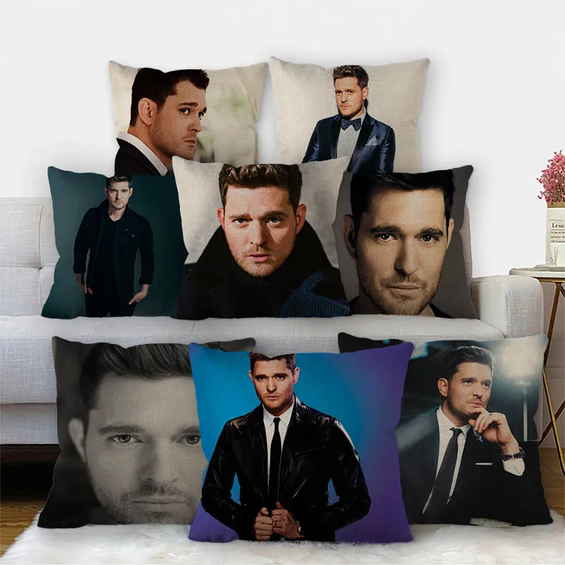 

Nice Michael Buble Pillowcase Cotton Linen Fabric Square Zipper Pillowcase 45X45cm Wedding Decorative Pillow cover 11-17