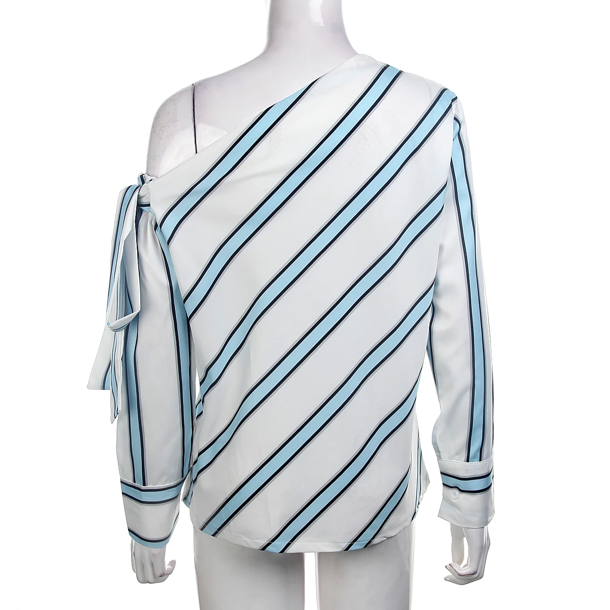 Женская блузка в полоску с открытыми плечами и длинным рукавом|Блузки| |