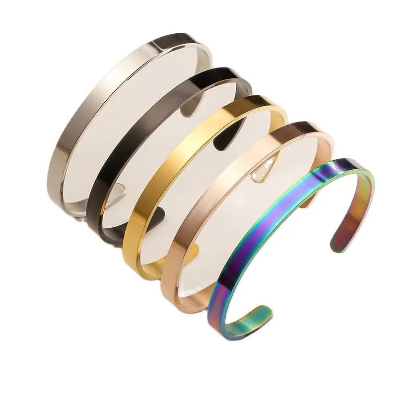 

6 Mm Stainless Steel C-shaped Bracelet Titanium Steel Opening Adjustable Bracelet Customizable LOGO Lettering Bracelet